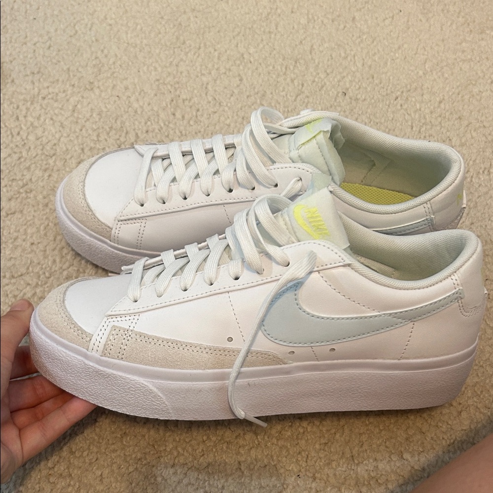 Nike Women's White and Light Blue Platform Blazers